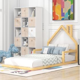 Twin Size Wood Floor Bed with House-shaped Headboard (Color: Natural)