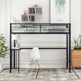 Twin Metal Bunk Bed with Desk;  Ladder and Guardrails;  Loft Bed for Bedroom (Color: Black)
