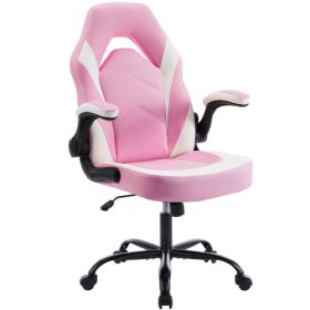 Ergonomic Office Computer Home Gaming Desk Chair Adjustable PU Leather Racing Chair Flip-up Armrest For Christmas Furniture (Color: pink)