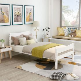 Twin Size Wood Platform Bed with Headboard and Wooden Slat Support (Color: White)
