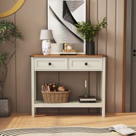 Farmhouse Style Console Table with 2 Drawer and Bottom Storage Shelf for Entryway, Rustic Side Table with Storage Drawer and Shelf for Living room (Color: as Pic)