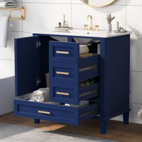 30" Bathroom Vanity , Modern Bathroom Cabinet with Sink Combo Set, Bathroom Storage Cabinet with a Soft Closing Door and 3 Drawers, Solid Wood Frame (Color: Blue, Material: Solid Wood+MDF)