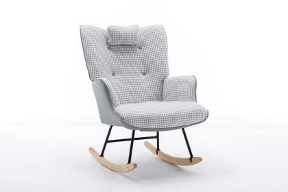 35.5 inch Rocking Chair, Soft Houndstooth Fabric Leather Fabric Rocking Chair for Nursery (Color: light grey, Material: Cotton Linen)