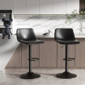 Black Minimalist Bar Stool Set (2 PCS) with Concrete Coffee Counter (Color: Black)