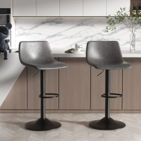 Black Minimalist Bar Stool Set (2 PCS) with Concrete Coffee Counter (Color: Gray)