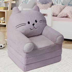 Children's single sofa chair, plush toddler armchair, washable set, cute animal-shaped seat, suitable for any room, reading room, living room (Color: Grey 2)