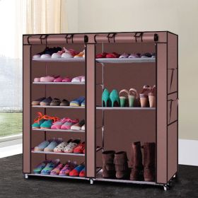 6 Tier Double Row Shoe Rack Organizer with 9 or 12 Compartments Non Woven Fabric Shoe Storage Cabinet Space Saving Shoe Shelf for Entryway Closet Bedr (Color: Brown, size: 9-Grid)