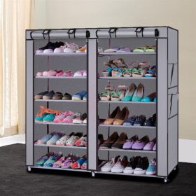 6 Tier Double Row Shoe Rack Organizer with 9 or 12 Compartments Non Woven Fabric Shoe Storage Cabinet Space Saving Shoe Shelf for Entryway Closet Bedr (Color: Gray, size: 12-Grid)