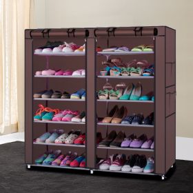6 Tier Double Row Shoe Rack Organizer with 9 or 12 Compartments Non Woven Fabric Shoe Storage Cabinet Space Saving Shoe Shelf for Entryway Closet Bedr (Color: Brown, size: 12-Grid)