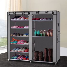 6 Tier Double Row Shoe Rack Organizer with 9 or 12 Compartments Non Woven Fabric Shoe Storage Cabinet Space Saving Shoe Shelf for Entryway Closet Bedr (Color: Gray, size: 9-Grid)