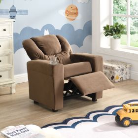 Kids Recliner Chair, Kids Upholstered Couch with One Cup Holder, Footrest, Backrest, Toddlers Velvet Recliner with Headrest and Footrest (Color: Brown)