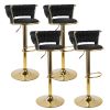 Set of 2 Velvet Bar Stools, Counter Height Stools with Low Back, Gold Swivel Bar Chairs for Kitchen Island, Bar