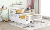 Full Size Wood Platform Bed with Guardrails on Both Sides and Two Storage Drawers