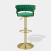 Set of 2 Velvet Bar Stools, Counter Height Stools with Low Back, Gold Swivel Bar Chairs for Kitchen Island, Bar