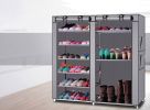 6 Tier Double Row Shoe Rack Organizer with 9 or 12 Compartments Non Woven Fabric Shoe Storage Cabinet Space Saving Shoe Shelf for Entryway Closet Bedr