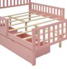 Full Size Wood Platform Bed with Guardrails on Both Sides and Two Storage Drawers