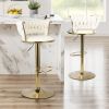 Set of 2 Velvet Bar Stools, Counter Height Stools with Low Back, Gold Swivel Bar Chairs for Kitchen Island, Bar