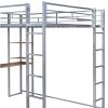 Full Size Metal Loft Bed with 2 Shelves and one Desk