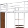 Full Size Metal Loft Bed with 2 Shelves and one Desk