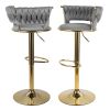 Set of 2 Velvet Bar Stools, Counter Height Stools with Low Back, Gold Swivel Bar Chairs for Kitchen Island, Bar