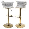 Set of 2 Velvet Bar Stools, Counter Height Stools with Low Back, Gold Swivel Bar Chairs for Kitchen Island, Bar