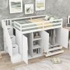 Functional Loft Bed with 3 Shelves;  2 Wardrobes and 2 Drawers;  Ladder with Storage;  No Box Spring Needed